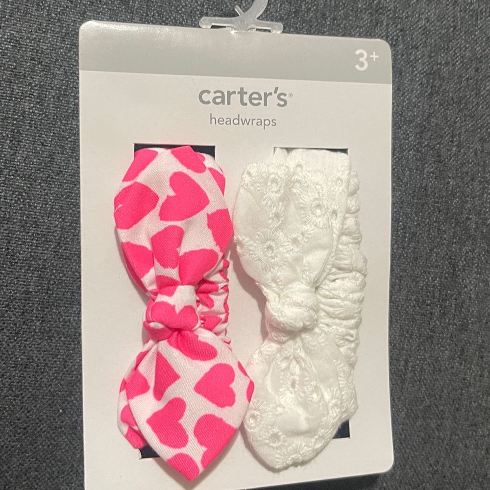 Carter's Pink Heart and White Lace Headwraps